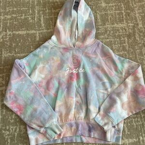 Justice Pastel Tie-Dye Pullover Hoodie with Subtle Smiley Accent